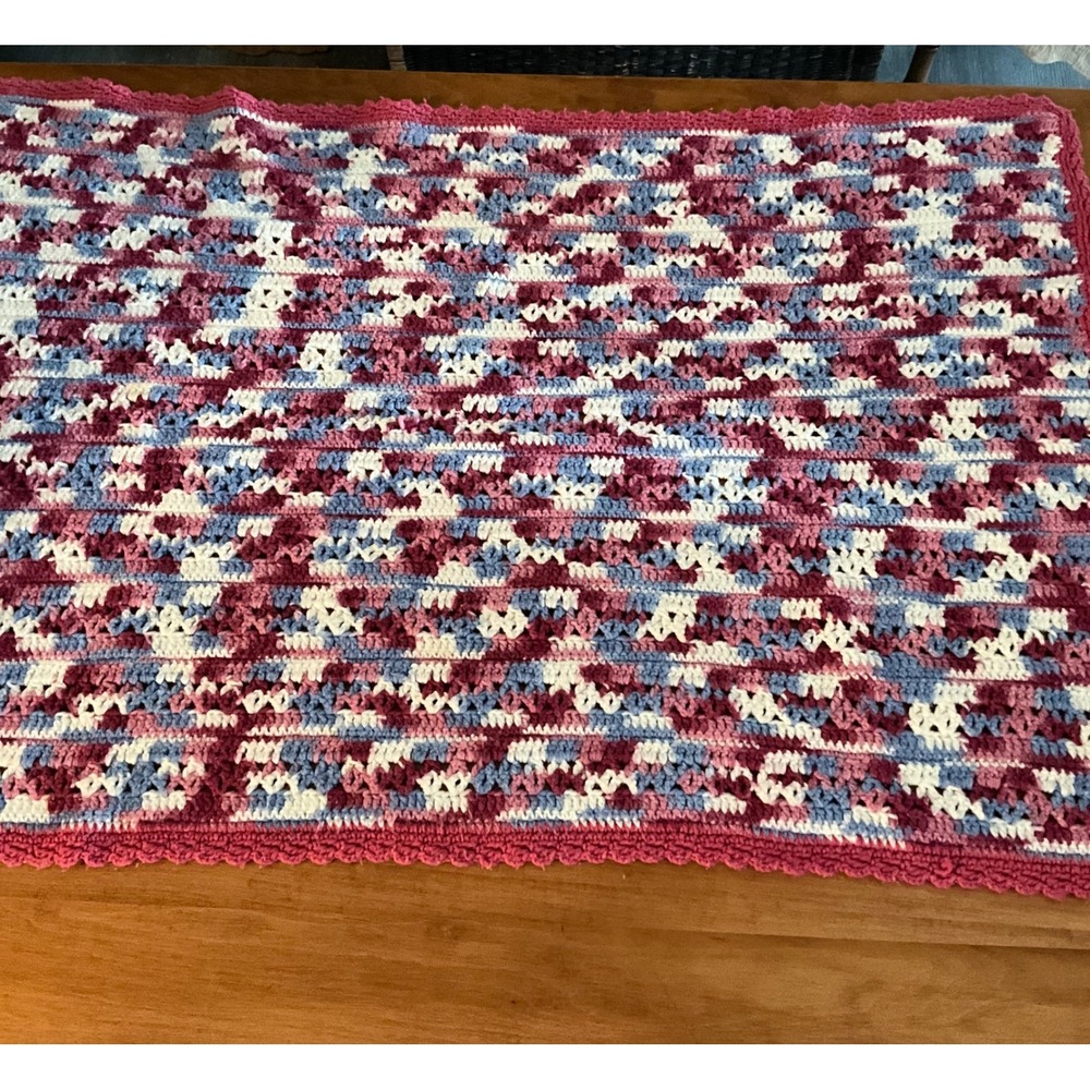 Handmade‎ Crochet Blanket Throw, Burgundy, Blue, White,Pink Soft and Cozy Baby